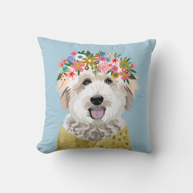 Hund av Golden Doodle Flower Krona Kudde (Framsida)