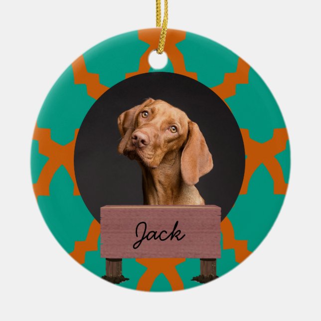 Hund av grönt christmas-helgdag julgransprydnad keramik (Framsidan)