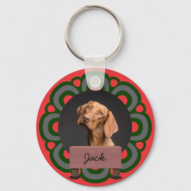 Hund av grönt christmas-helgdag nyckelring (Framsida)