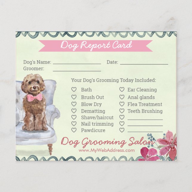 Hund av grooming av rapportkort för rosa och Grönt Flygblad (Framsidan)