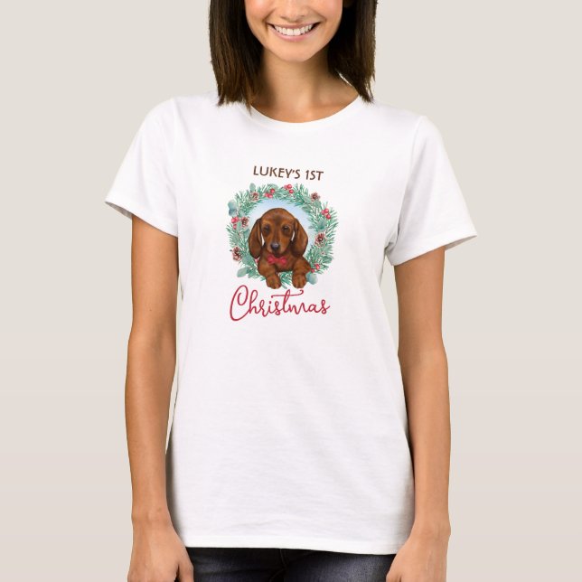 Hund av Juli Dachshund Puppy Wiener Sause T Shirt (Framsida)
