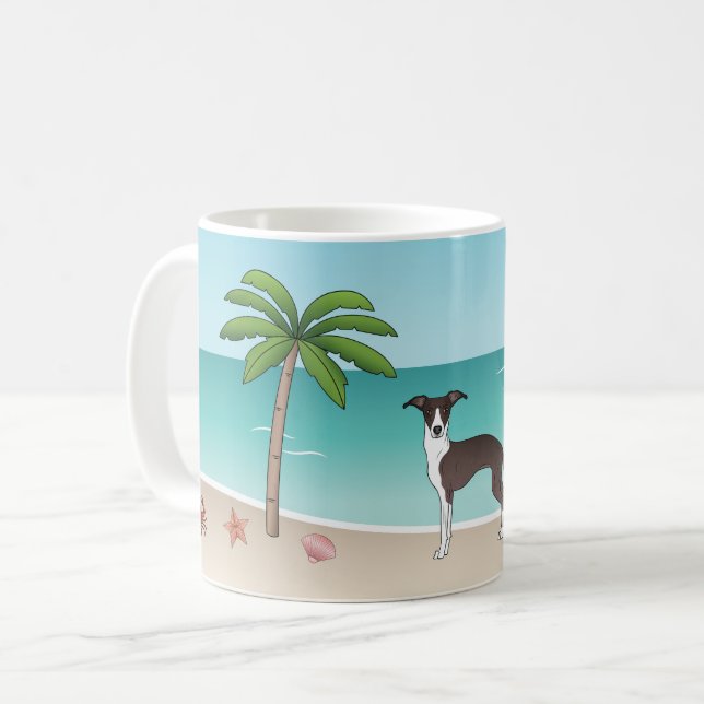 Hund av säl och vit ojust vid tropisk sommarströ kaffemugg (Framsida vänster)