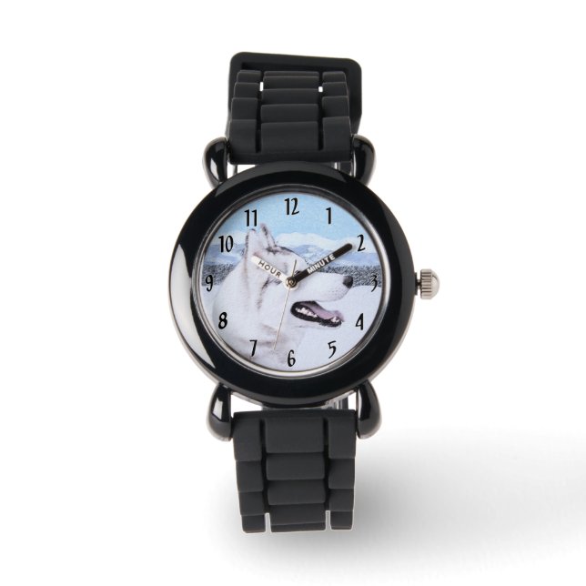 Hund av siberian husky (Silver och vitt) Armbandsur (Framsida)