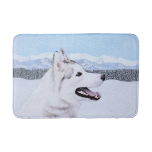 Hund av siberian husky (Silver och vitt) Badrumsmatta