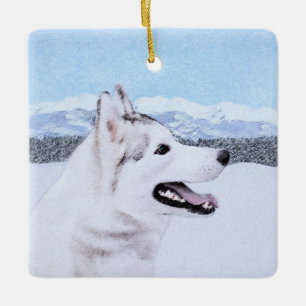 Hund av siberian husky (Silver och vitt) Julgransprydnad Keramik