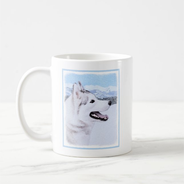 hund av siberian husky (Silver och vitt) Kaffemugg (Vänster)