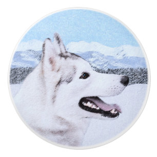 Hund av siberian husky (Silver och vitt) Knopp