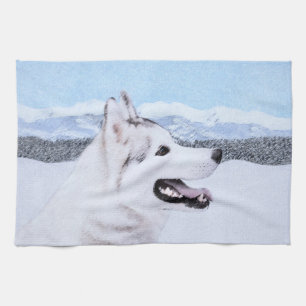 Hund av siberian husky (Silver och vitt) Kökshandduk