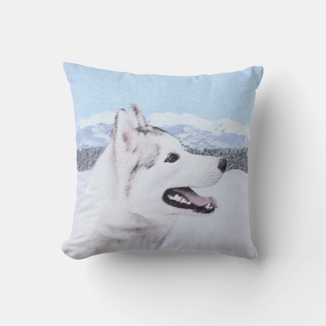 Hund av siberian husky (Silver och vitt) Kudde (Framsida)