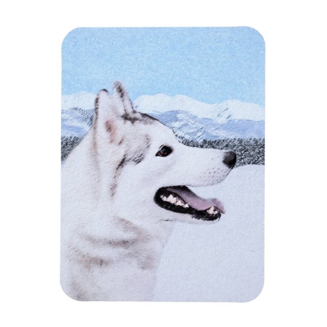 Hund av siberian husky (Silver och vitt) Magnet (Vertikal)