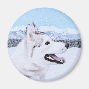 hund av siberian husky (Silver och vitt) Magnet