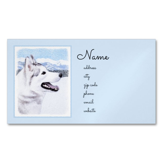 Hund av siberian husky (Silver och vitt) Magnetiska Visitkort (Framsida)