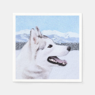 hund av siberian husky (Silver och vitt) Pappersservett
