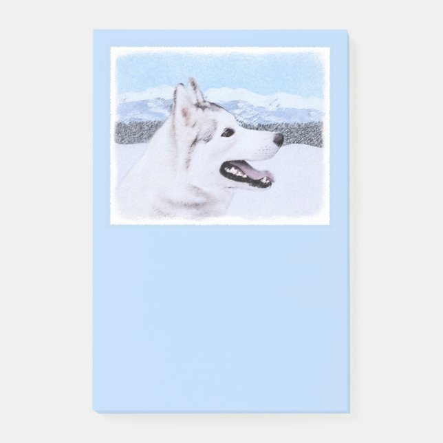 hund av siberian husky (Silver och vitt) Post-it Block (Framsida)