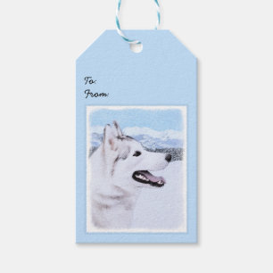 Hund av siberian husky (Silver och vitt) Presentetikett