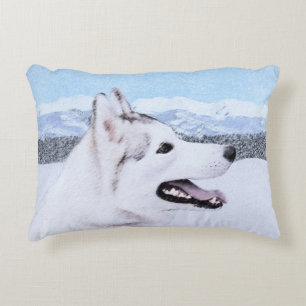 Hund av siberian husky (Silver och vitt) Prydnadskudde