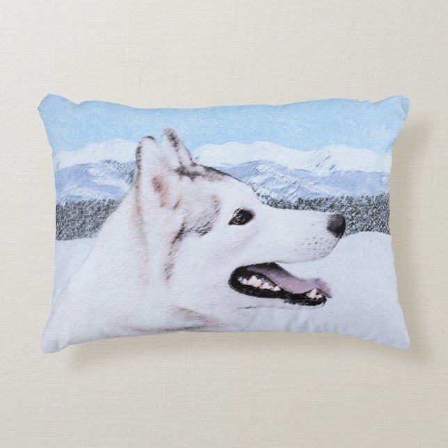 Hund av siberian husky (Silver och vitt) Prydnadskudde (Framsidan)
