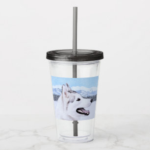 hund av siberian husky (Silver och vitt) Take Away Mugg