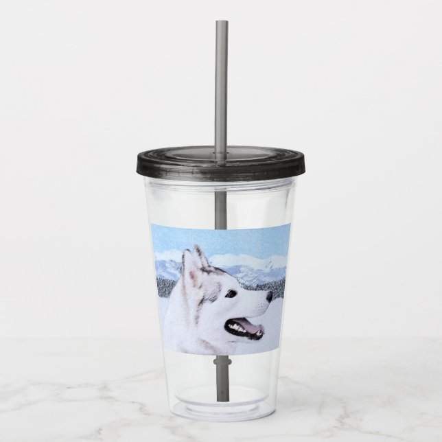 hund av siberian husky (Silver och vitt) Take Away Mugg (Framsida)