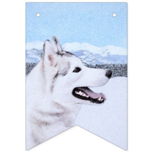 Hund av siberian husky (Silver och vitt) Vimplar