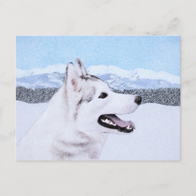 hund av siberian husky (Silver och vitt) Vykort (Framsida)