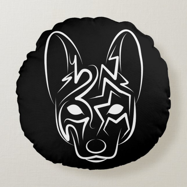 Hund av svartvita stammar rund kudde (Framsidan)