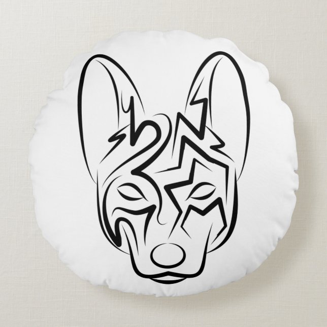 Hund av svartvita stammar rund kudde (Framsidan)