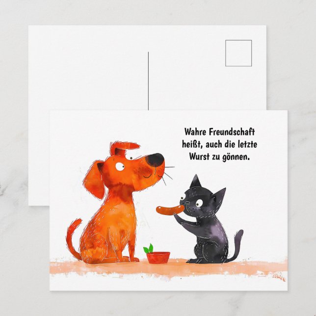 Hund av vattenfärg och Tecknad vid sida Helg Vykort (Fram/baksida)