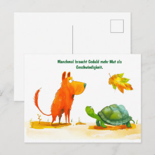 Hund av vattenfärgen Tecknad och Tortoise Turtle M Helg Vykort
