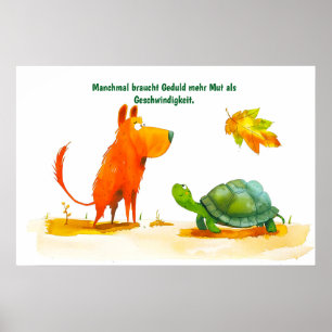 Hund av vattenfärgen Tecknad och Tortoise Turtle M Poster