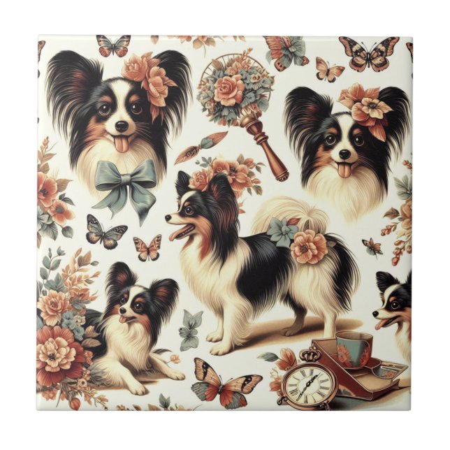Hund av Vintage Papillon Kakelplatta (Framsidan)