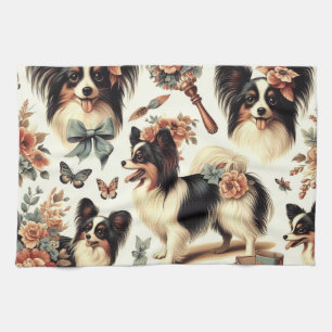 Hund av Vintage Papillon Kökshandduk