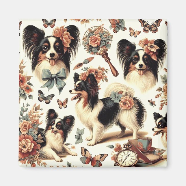 Hund av Vintage Papillon Magnet (Framsidan)