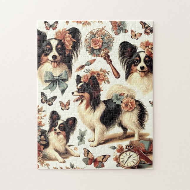 Hund av Vintage Papillon Pussel (Vertikal)