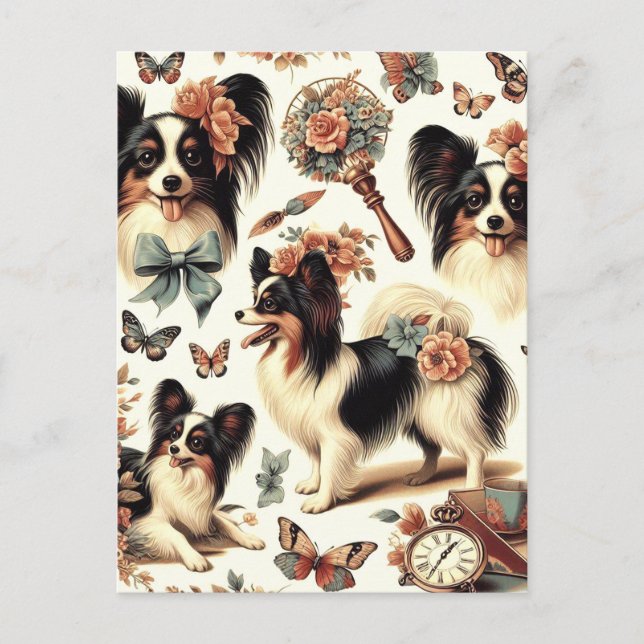 Hund av Vintage Papillon Vykort (Framsida)