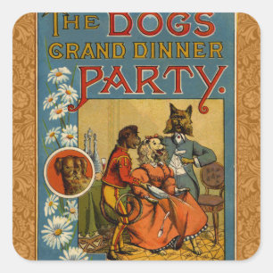 hund av Vintagen hund Middag Party Fyrkantigt Klistermärke