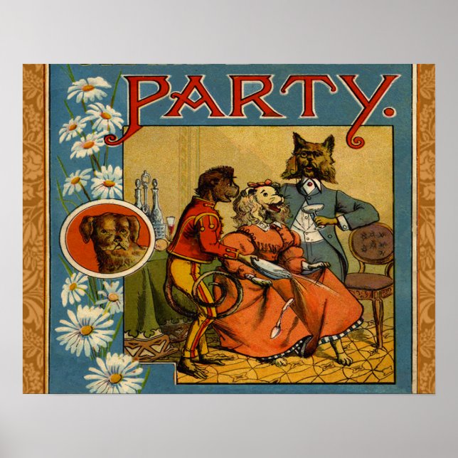 hund av Vintagen hund Middag Party Poster (Framsidan)