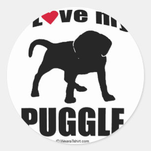 "HUND AVELN" - PUGGLE - "ÄLSKAR JAG MIN PUGGLE ", RUNT KLISTERMÄRKE