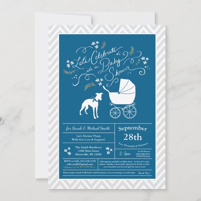 Hund Baby Shower Boy Blue Inbjudningar (Framsida)