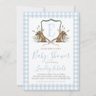 Hund Baby Shower för Preppy Southern Blue Boy Anka Inbjudningar