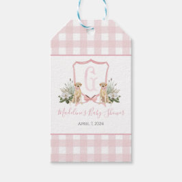 Hund Baby Shower för Preppy Southern Rosa Girl Presentetikett