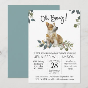 Hund Baby Shower Oh Boy! Corgi Puppy Inbjudningar