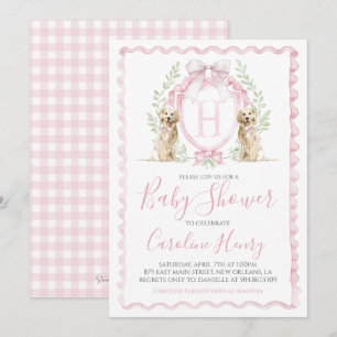 Hund Baby Shower Preppy Rosa Gingham Inbjudningar