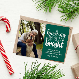 HUND BARKING SPIRIT BRIGHT PET GRÖNT CHRISTMAS HELG VYKORT