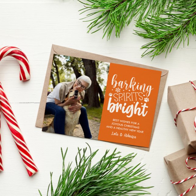 HUND BARKING SPIRIT BRIGHT PET ORANGE CHRISTMAS HELG VYKORT (ORANGE WHITE FALL DOG CHRISTMAS ELEGANT POSTCARD WITH FROM THE DOG ADD YOU PICTURE OF FURRY DOG)
