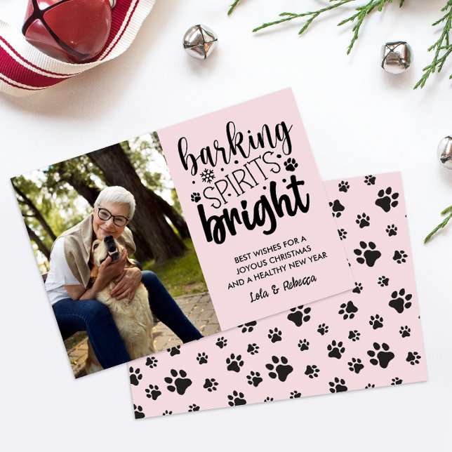 HUND BARKING SPIRIT BRIGHT PET ROSA CHRISTMAS JULKORT (CALLING ALL DOG LOVER! PET-THEMED CHRISTMAS PHOTO CARD AVAILABLE FOR DIGITAL DOWNLOAD PAW PRINTS )