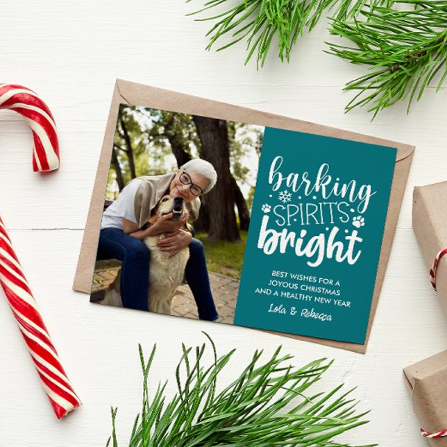 HUND BARKING SPIRIT BRIGHT PET TEAL CHRISTMAS HELG VYKORT (TEAL COLOR EDITABLE PET DOG LOVER BARKING CHRISTMAS POSTCARD SEND HOWLIDAYS)
