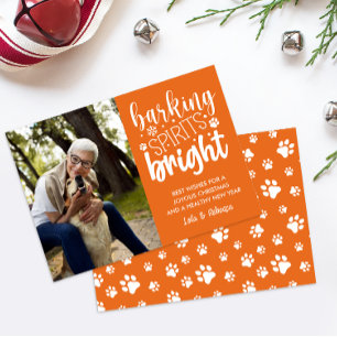 HUND BARKING SPIRIT BRIGHT TASSAR ORANGE CHRISTMAS JULKORT