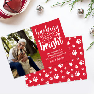 HUND BARKING SPIRIT BRIGHT TASSAR RED CHRISTMAS JULKORT