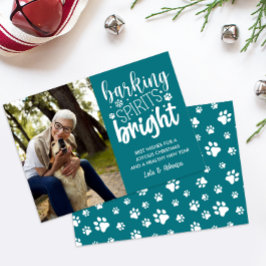 HUND BARKING SPIRIT BRIGHT TASSAR TEAL CHRISTMAS JULKORT